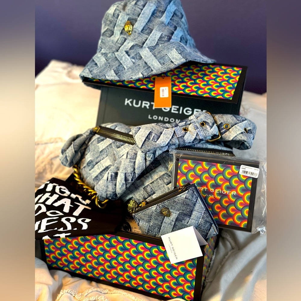 ❤️‍🔥KURT GEIGER DENIM BUNDLE🔥GET ALL3️⃣‼️BUMBAG + WALLET + HAT💙BRAND NWT🏷️